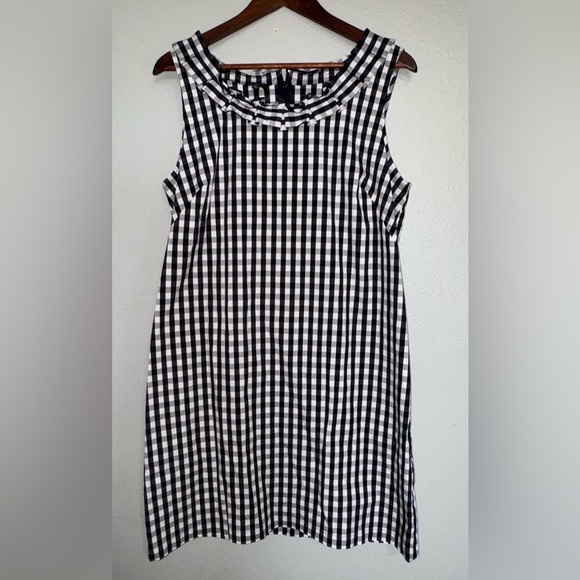 Talbots Gingham Pleated-Neck blk and white dress - Picture 1 of 9